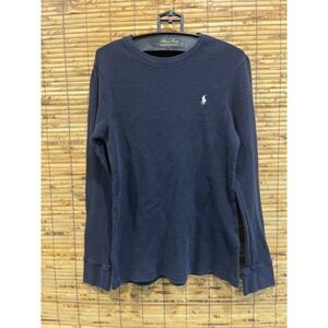 Polo Ralph Lauren Waffle Thermal Knit Crew Neck Sweater Men Size XL Navy Blue